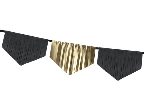 Black and Gold Scallop Fringe Paper Banner Garland