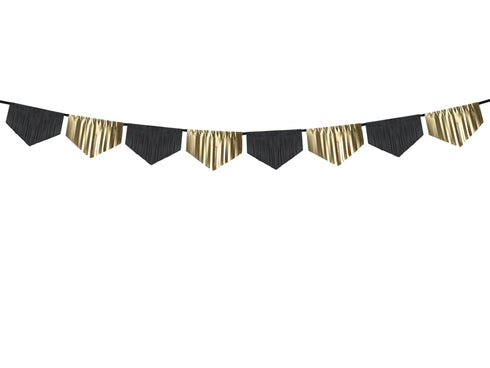 Black and Gold Scallop Fringe Paper Banner Garland