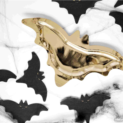 Metallic Gold Bat Paper Party Plates | Set 6