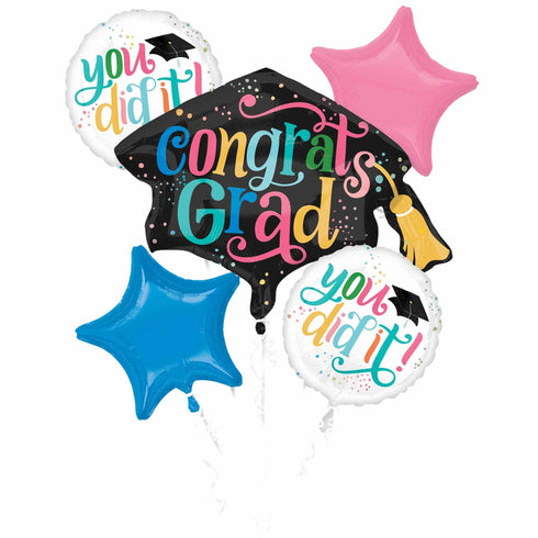 Colorful Congrats Grad Graduation Cap Balloon Bouquets | Set 5