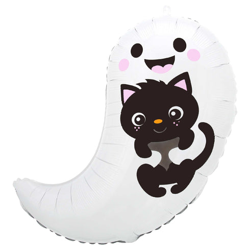 Ghost with Black Kitty Halloween Balloon | 19 INCH