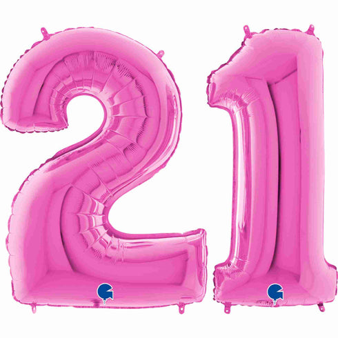 Fuchsia Pink Number 21 Balloons | 3 sizes