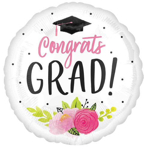 Pink Floral Congrats Grad Graduation Balloon