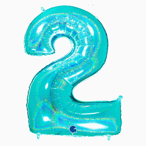 Glitter Teal Blue Number 2 Balloons | 40 INCH