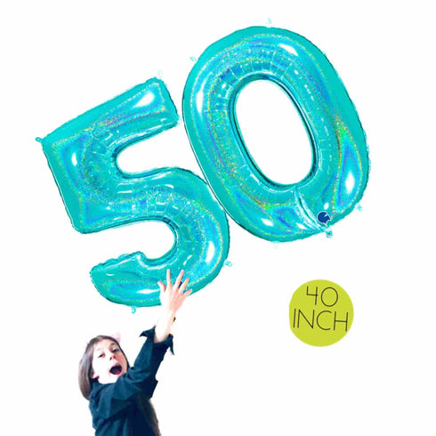 Glitter Teal Number 50 Balloons | 40 INCH