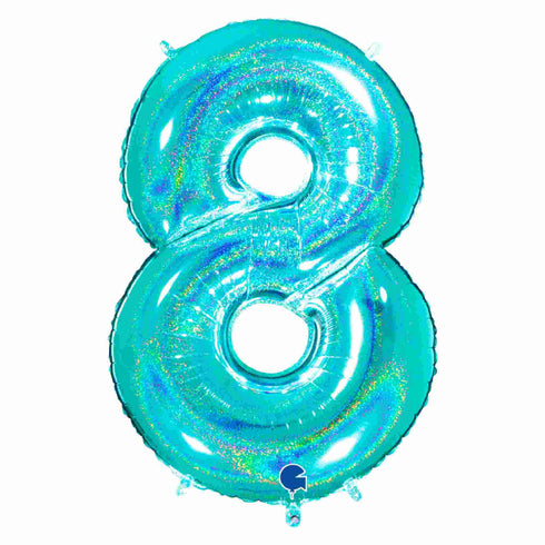 Glitter Teal Blue Number 8 Balloons | 40 INCH
