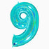Glitter Teal Blue Number 9 Balloons | 40 INCH