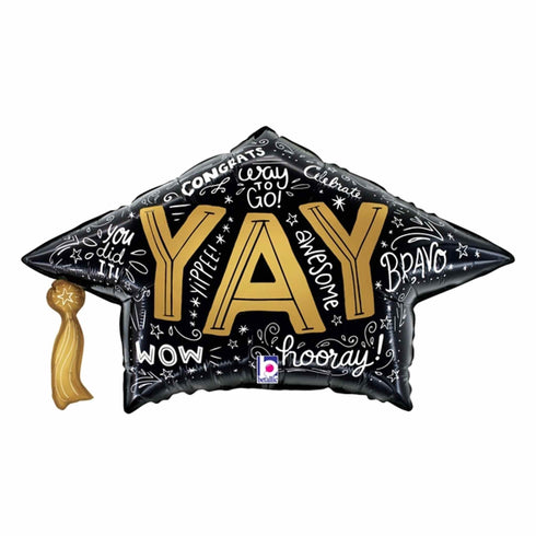 Graduation Cap and Tassel Foil Words Balloons | YAY | 30 Inch