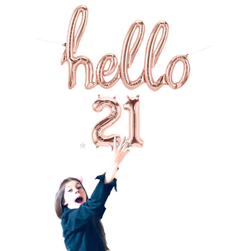 Hello 21 Balloons - Rose Gold - Gold - Silver