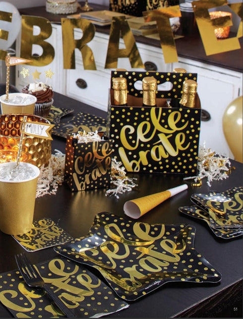 Celebrate Paper Party Cups | Black and Gold Polka Dots