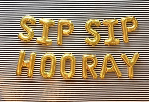 SIP SIP HOORAY Letter Balloon Banner | Silver | Gold | Rose Gold | Pink | Blue