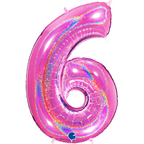 Glitter Fuchsia Pink Number 6 Balloons | 40 INCH