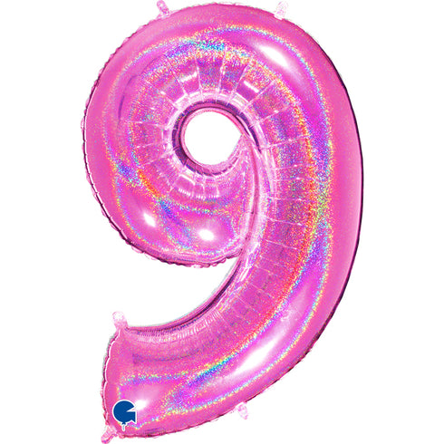 Glitter Fuchsia Pink Number 9 Balloons | 40 INCH