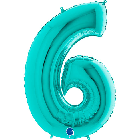 Teal Blue Number 6 Balloons | 40 INCH