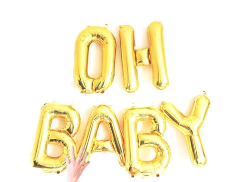 OH BABY Letter Balloon Banner | Silver | Gold | Rose Gold | Pink | Blue