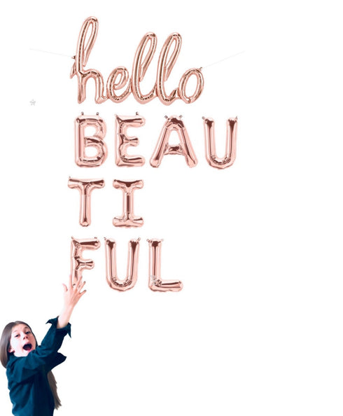 Hello BEAUTIFUL Letter Balloon Kit | Silver | Rose Gold