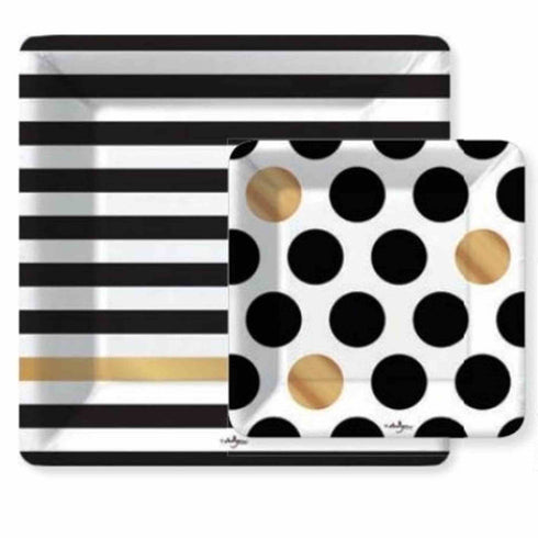Black White and Gold Polka Dot Paper Plates | Dessert | Package 8