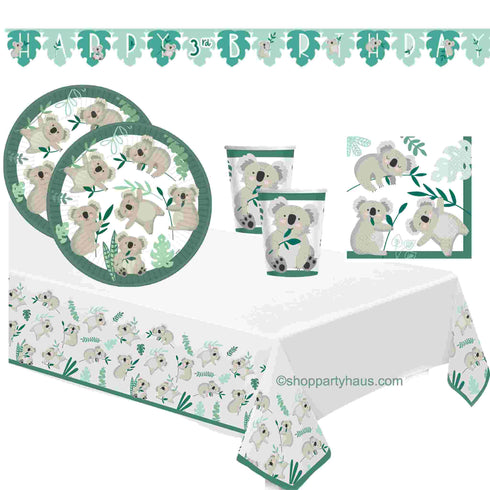 Koala Bear Party Tableware Set | Napkins | Plates | Cups | Tablecloth | Banner
