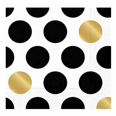 Kenzie Paper Napkins | Black White and Gold Polka Dot | 6.5 INCH