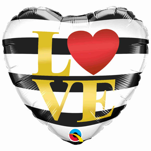 LOVE Heart Foil Balloons | Striped Black and White | 18 Inch