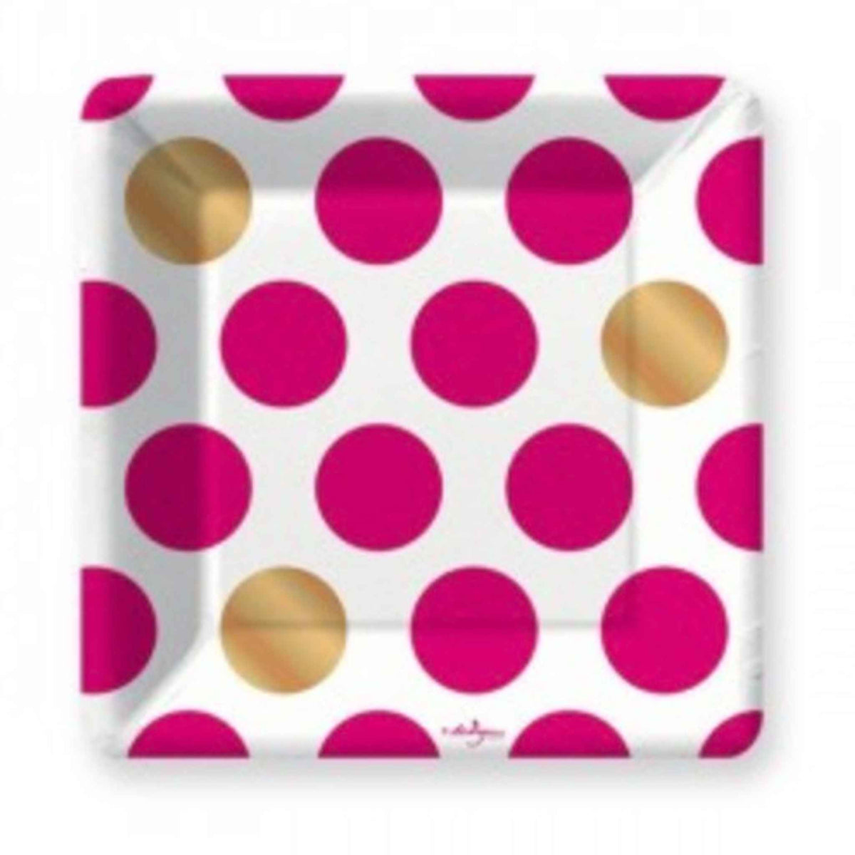 Magenta Pink and Gold Polka Dot Paper Dessert Plates partyHAUS