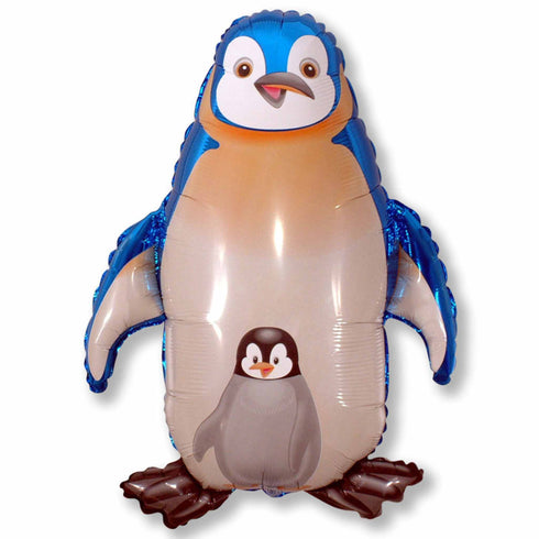 Penguin With Baby Foil Balloon | 39 INCH | Blue | Black | Pink
