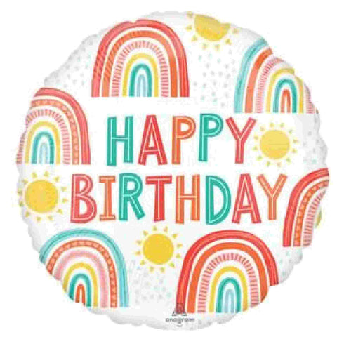 Retro Rainbow Happy Birthday Balloons | 18 INCH