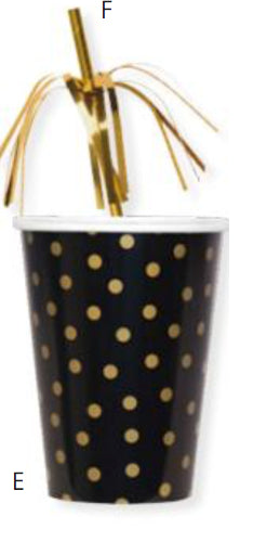 Celebrate Paper Party Cups | Black and Gold Polka Dots