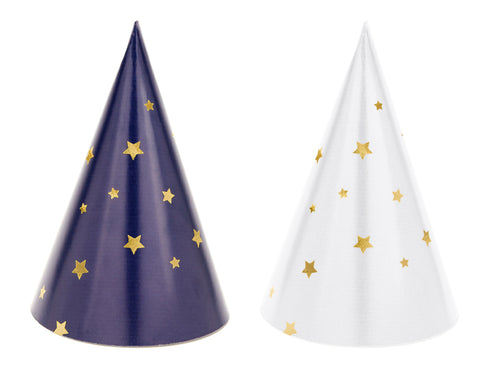 Small Navy Blue Paper Party Hats with Stars