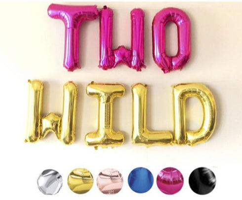 TWO WILD Letter Balloons | Silver | Gold | Rose Gold | Pink | Blue