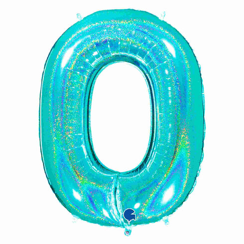 Glitter Teal Blue Number 0 Balloons | 40 INCH
