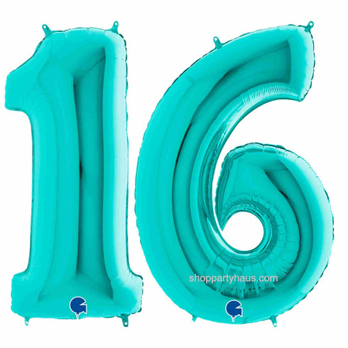 Teal Blue Number 16 Balloons | 40 INCH