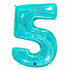 Glitter Teal Blue Number 5 Balloons | 40 INCH