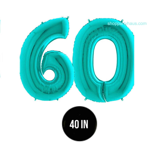 Teal Blue Number 60 Balloons | 40 INCH