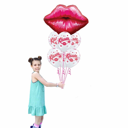 Red Kissy Lip Balloon Bouquet | Kisses | Set of 7