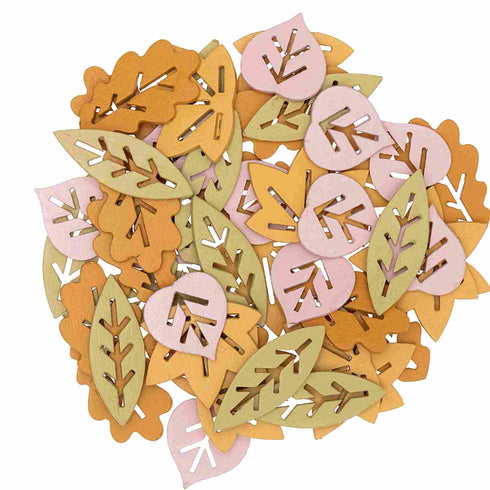 Autumn Leaf Wood Party Confetti | Brown, Pink, Green | Package 48