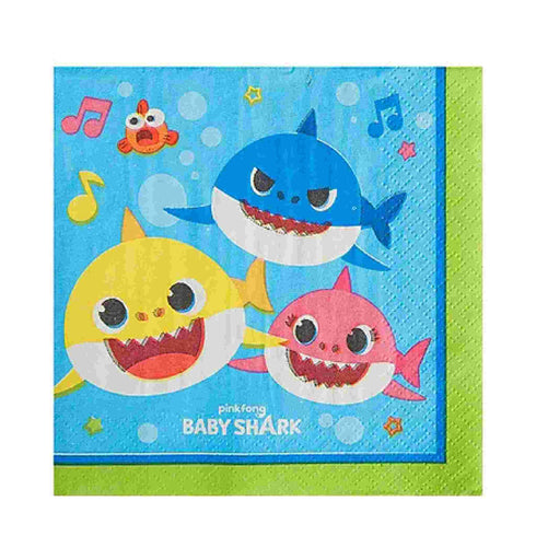 Baby Shark Paper Beverage Napkins | Licensed | Package 16