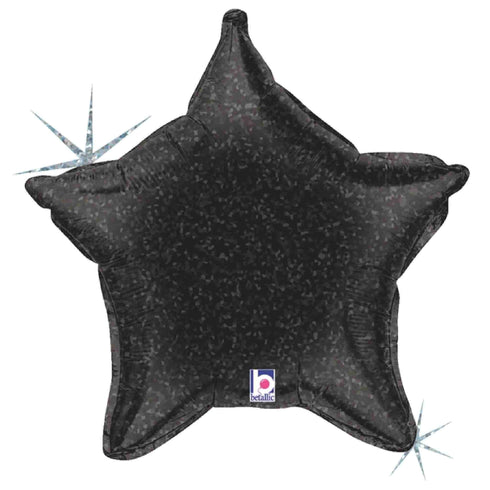 Glitter Holographic Star Foil Balloon | Black | 20 INCH