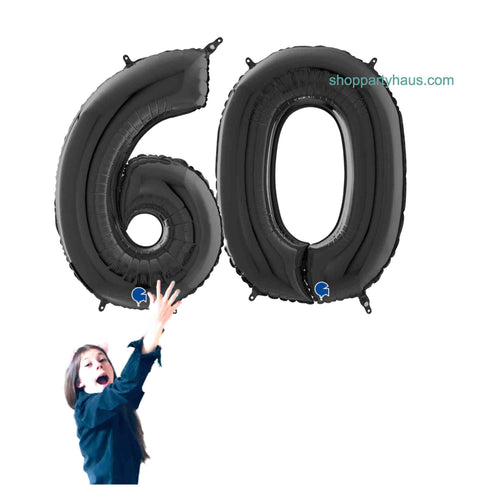 Black Number 60 Balloons | 40 INCH