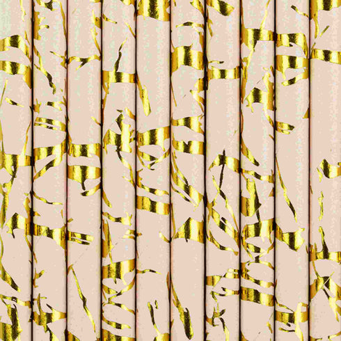 Marble Blush and Gold Paper Party Straws | Set 10