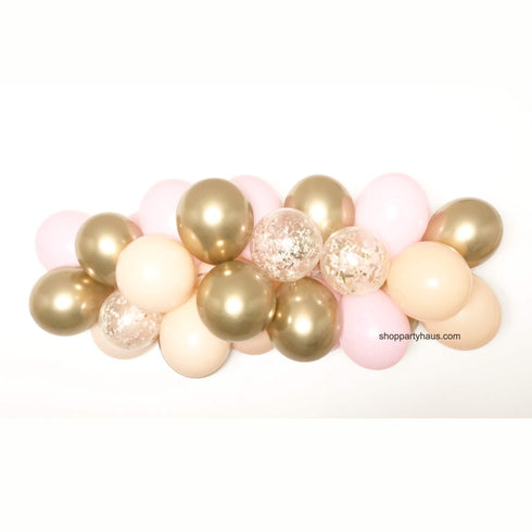 Latex Balloon Garland | Blush Pink with Hand Cut Gold Glitter Confetti