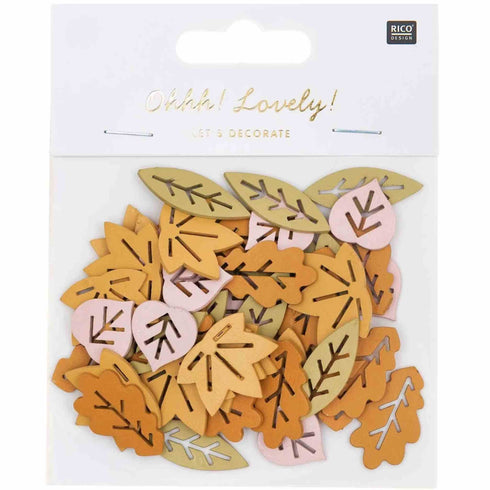 Autumn Leaf Wood Party Confetti | Brown, Pink, Green | Package 48