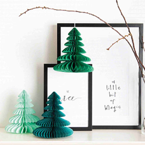 Christmas Tree Honeycomb Decorations | Green Ombre Set 3 | 8 Inch