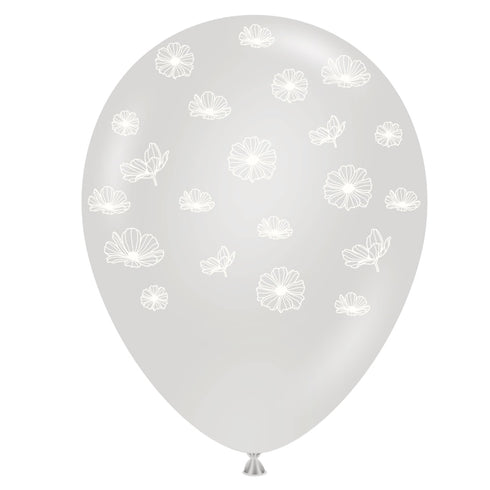 Clear Floral Lace Print Latex Balloons | 11 INCH | Package 6