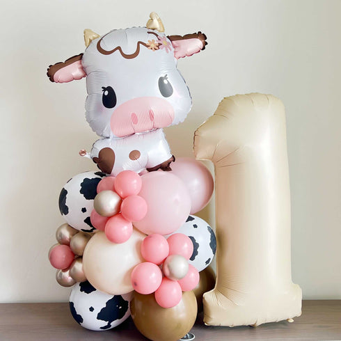 Holy Cute Cow Balloon Towers | Blush Pink with Flowers