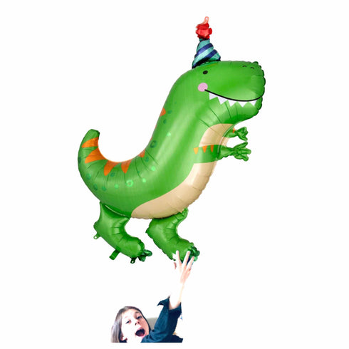 Dinosaur Balloon | Dinomite T Rex with Cute Party Hat | 34 Inch