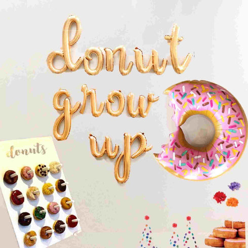 Donut Grow Up Script Letter Balloon Kit l Silver l Gold l Rose Gold