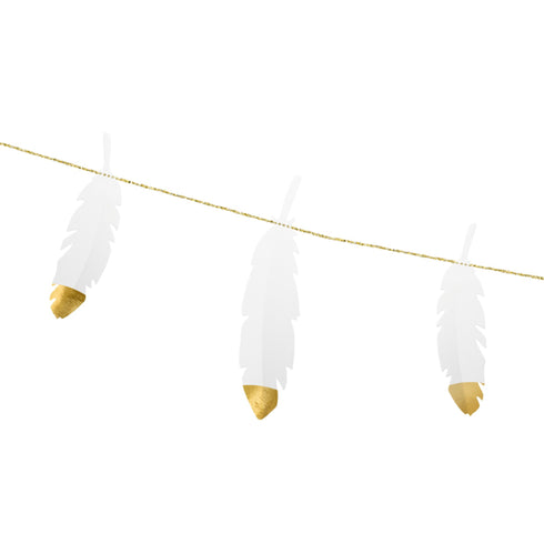 White and Gold Foil Feather Paper Hanging Garland