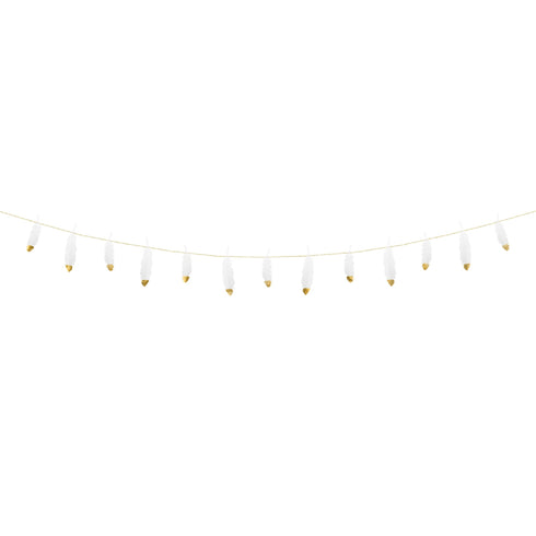White and Gold Foil Feather Paper Hanging Garland