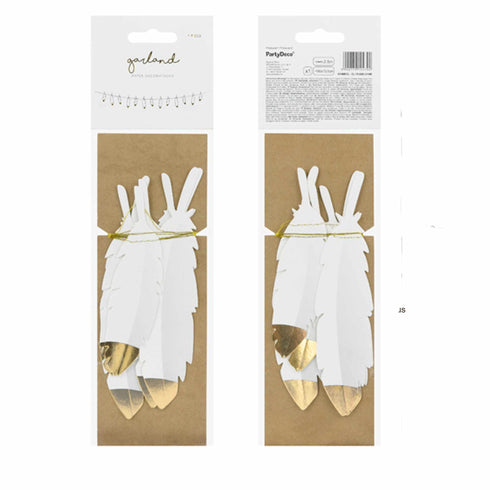 White and Gold Foil Feather Paper Hanging Garland